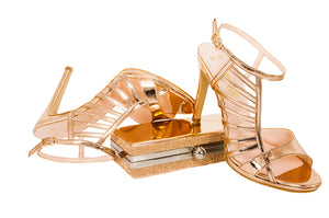BETUSH  Sandal & LASI Clutch - Rose Gold Metallic Mirror Leather  | Zerga Shoes