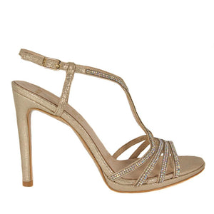 BUSE Gold Glitter Crystal Rhinestone Open Toe High Heel Sandal | Zerga Shoes