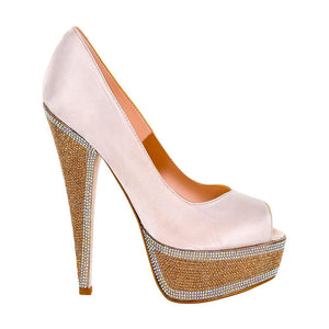 Hedla Pink Sateen Rhinestone Shoes (Side View)