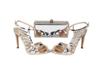 Betush Sandal & Lasi Rhinestone Clutch Silver Metallic Mirror | Zerga Shoes