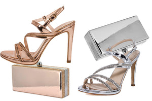 ZOLA  Sandal & LASI Clutch Rose Gold, Silver Metallic Mirror Leather, Crystal Rhinestone | Zerga Shoes