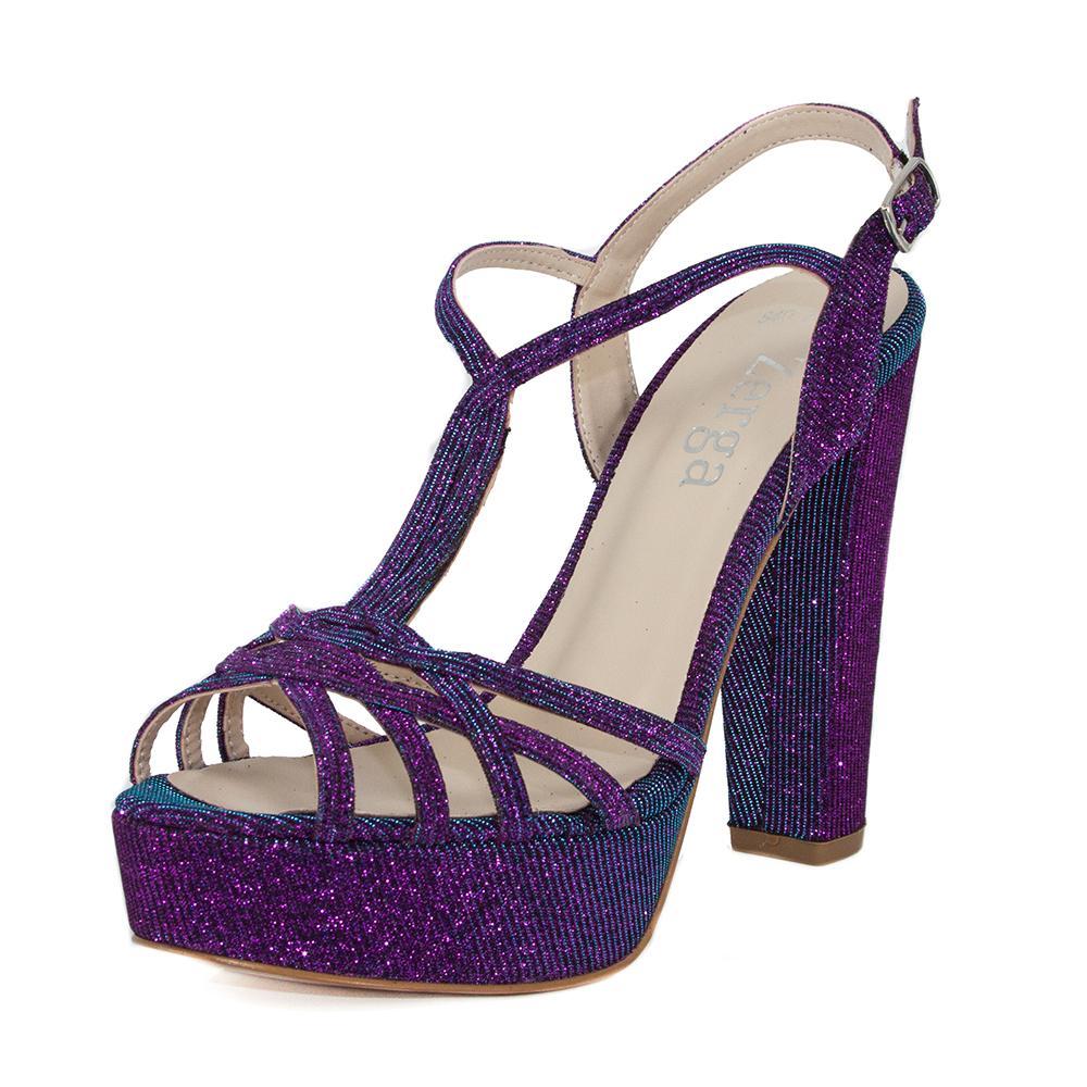Purple and Gold Open Toe Stiletto Heel Ankle Strap Sandals|FSJshoes