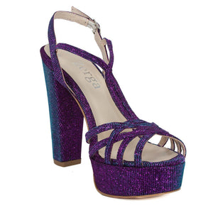 ANKA Purple Turquoise Open Toe Platform High Heel Handmade Sandal | Zerga Shoes