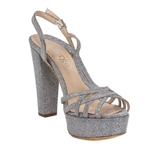ANKA Silver Diamond Open Toe Platform High Heel Handmade Sandal | Zerga Shoes