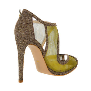 BETULLE Gold Glitter Metal Tulle High Heel Handmade Sandal | Zerga Shoes