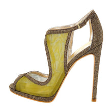 BETULLE Gold Glitter Metal Tulle High Heel Handmade Sandal | Zerga Shoes