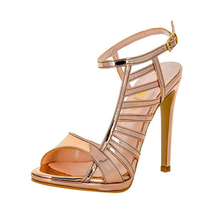 BETUSH Rose Gold Metallic Mirror High Heel Wedding Bridal Prom Sandal | Zerga Shoes