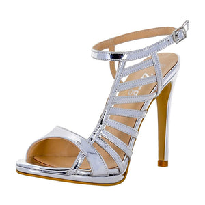 BETUSH Silver Metallic Mirror High Heel Wedding Bridal Prom Sandal | Zerga Shoes