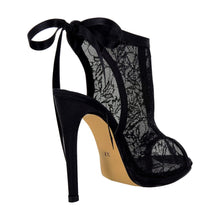 Letto Black Lace Sateen Sandal (Back View)