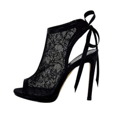 Letto Black Lace Sateen Sandal (Side View)