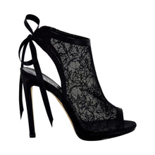 Letto Black Lace Sateen Sandal (Side View)