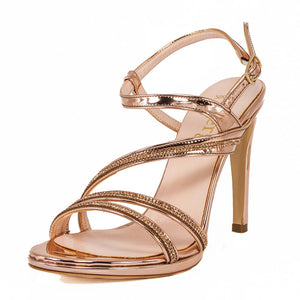 ZOLA  Rose Gold Metallic Mirror Rhinestone Sandal (Left View)