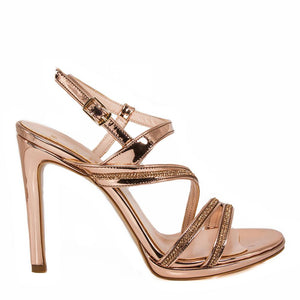 ZOLA  Rose Gold Metallic Mirror Rhinestone Sandal (Side View)